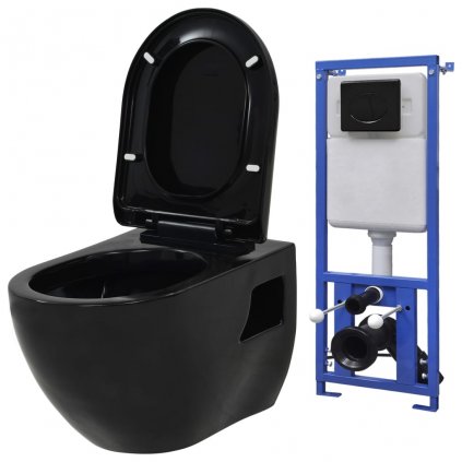 Závěsná toaleta s podomítkovou nádržkou keramická | černá