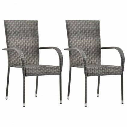 Stohovatelné zahradní židle - polyratan - 2 ks | šedé