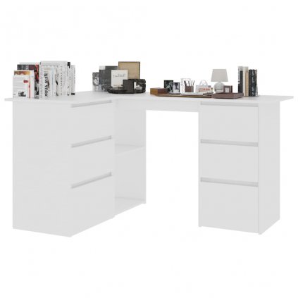 Rohový psací stůl Quova - bílý | 145x100x76 cm
