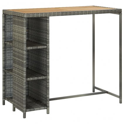 Barový stolek Callvary s úložným regálem - 120x60x110 cm - polyratan | šedý