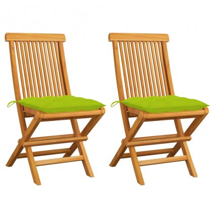 Zahradní židle Ferrill s jasně zelenými poduškami - 2 ks | masivní teak