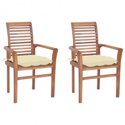 Jídelní židle Foligno - 2 ks - masivní teakové dřevo | krémově bílé podušky