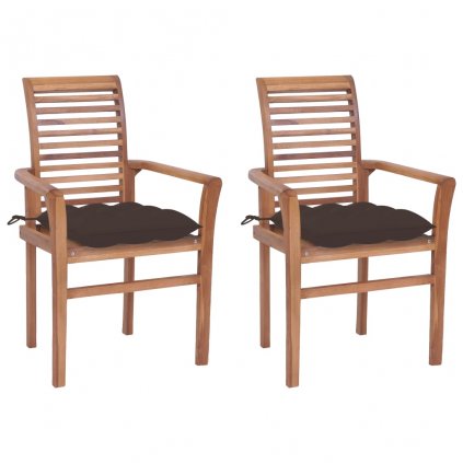 Jídelní židle Foligno - 2 ks - masivní teakové dřevo | taupe podušky