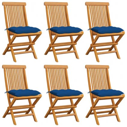 Zahradní židle Ferrill s modrými poduškami - 6 ks | masivní teak