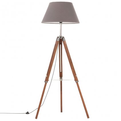 Stojací lampa Berea - masivní teakové dřevo - 141 cm | hnědá a šedá
