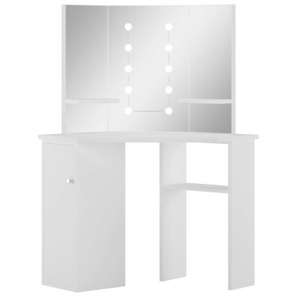 Rohový toaletní stolek Debarge na líčení s LED světlem | bílý