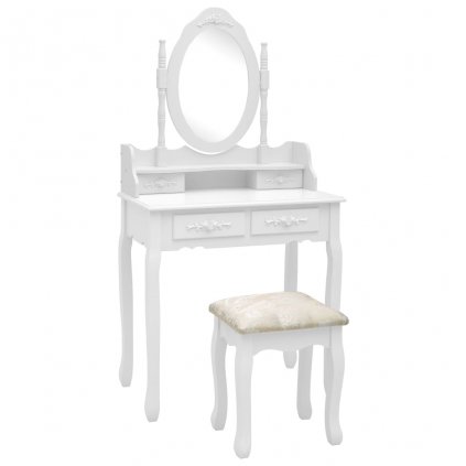 Toaletní stolek Aaron se stoličkou - pavlovnia - 75x69x140 cm | bílý
