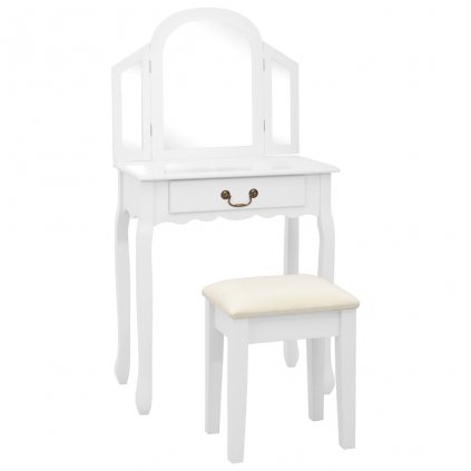 Toaletní stolek Shoby se stoličkou - pavlovnia - 65x36x128 cm | bílý