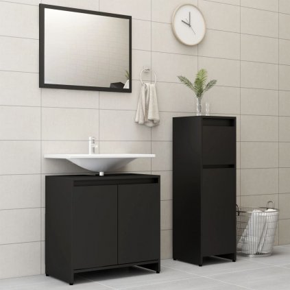 3dílný set koupelnového nábytku - bez madel - dřevotříska | černý
