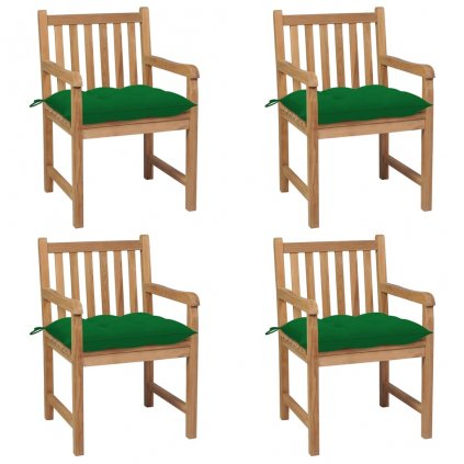 Zahradní židle Bracley - 4 ks - masivní teak | zelené podušky