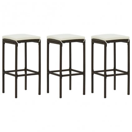 Barové stoličky Spade s poduškami - 3 ks - polyratan | hnědé