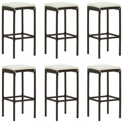 Barové stoličky Spade s poduškami - 6 ks - polyratan | hnědé