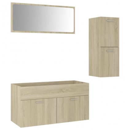 3dílný set koupelnového nábytku III - se zrcadlem - 90 cm - dřevotříska | dub sonoma