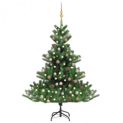 Umělý vánoční stromek jedle s LED a sadou růžových koulí - zelený | 210 cm