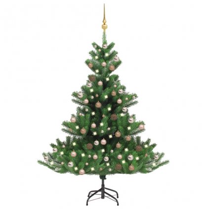 Umělý vánoční stromek jedle s LED a sadou růžových koulí - zelený | 240 cm