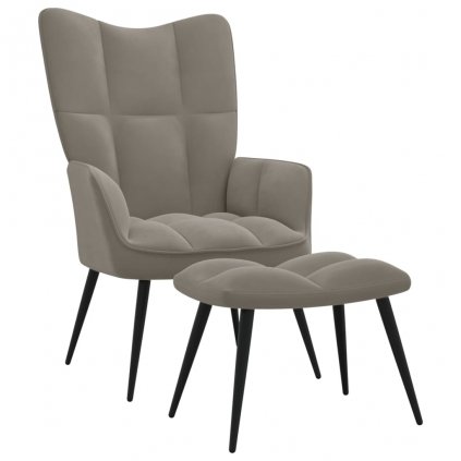 Relaxační křeslo Molde se stoličkou - samet | světle šedé