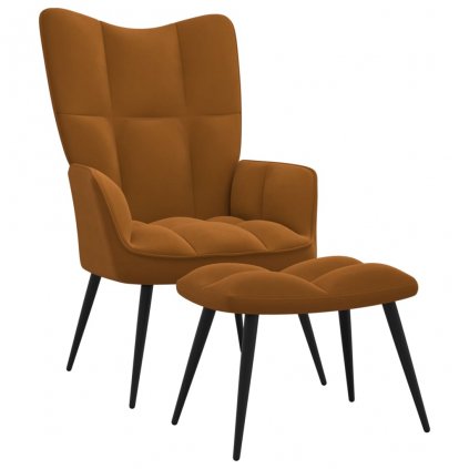 Relaxační křeslo Molde se stoličkou - samet | hnědé
