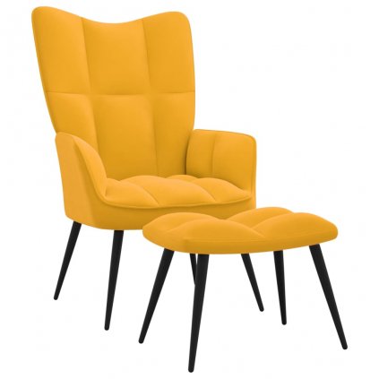 Relaxační křeslo Molde se stoličkou - samet | hořčicově žluté