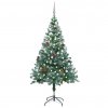 Umělý vánoční stromek pokrytý námrazou LED a sada stříbrných koulí | 150 cm