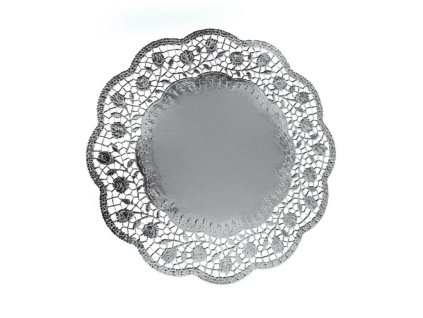 3080 dekoracne krajky okruhle strieborne 36 cm 4 ks