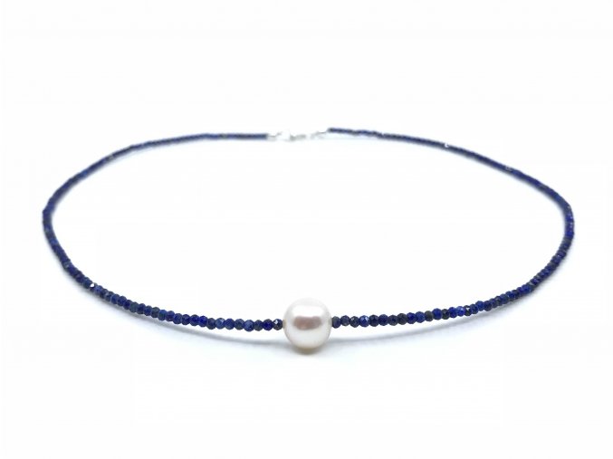 Náhrdelník lapis lazuli a bílá perla