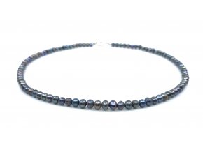 Perlový náhrdelník tmavomodré perly kuličky