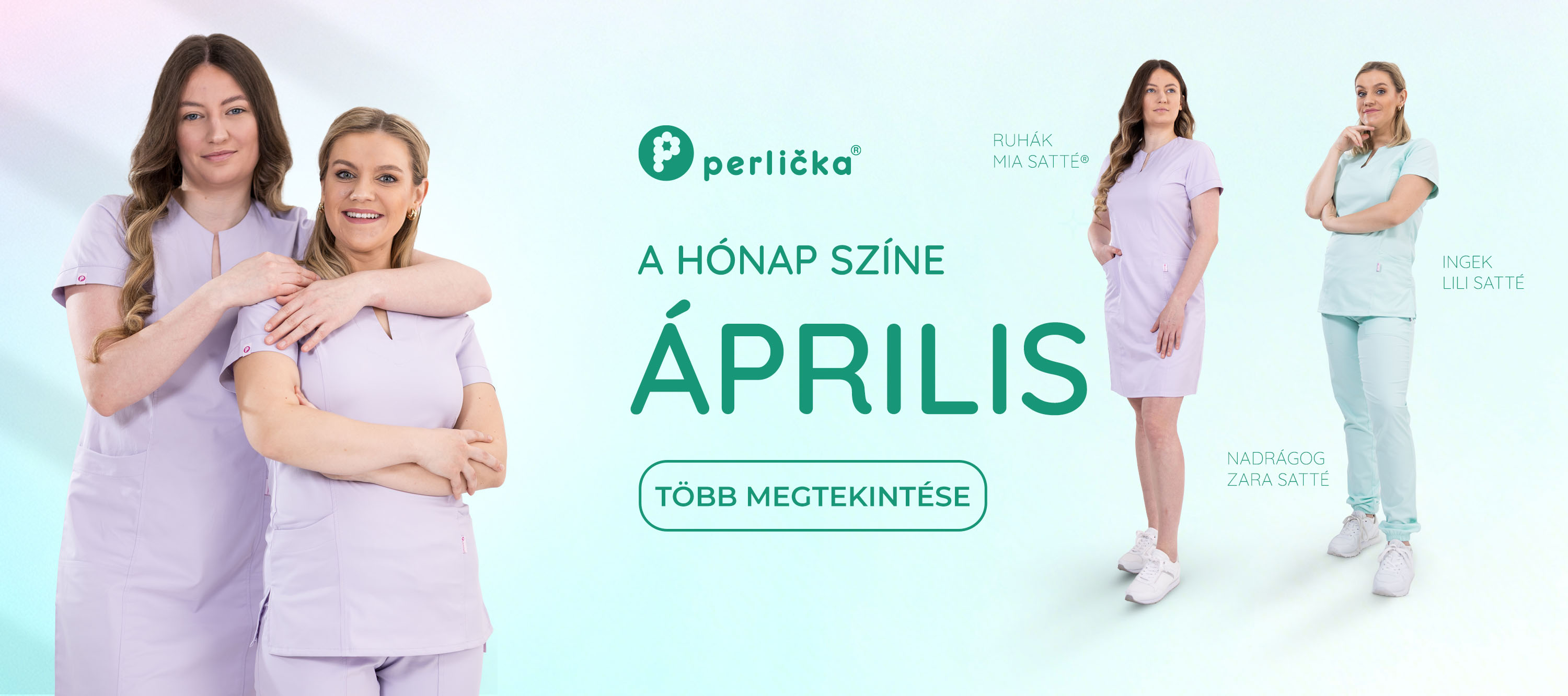 Perlička orvosi ruházat – HÓNAP SZÍNE: Navy. Egészségügyi csapat olívazöld egyenruhában világos rendelőben.