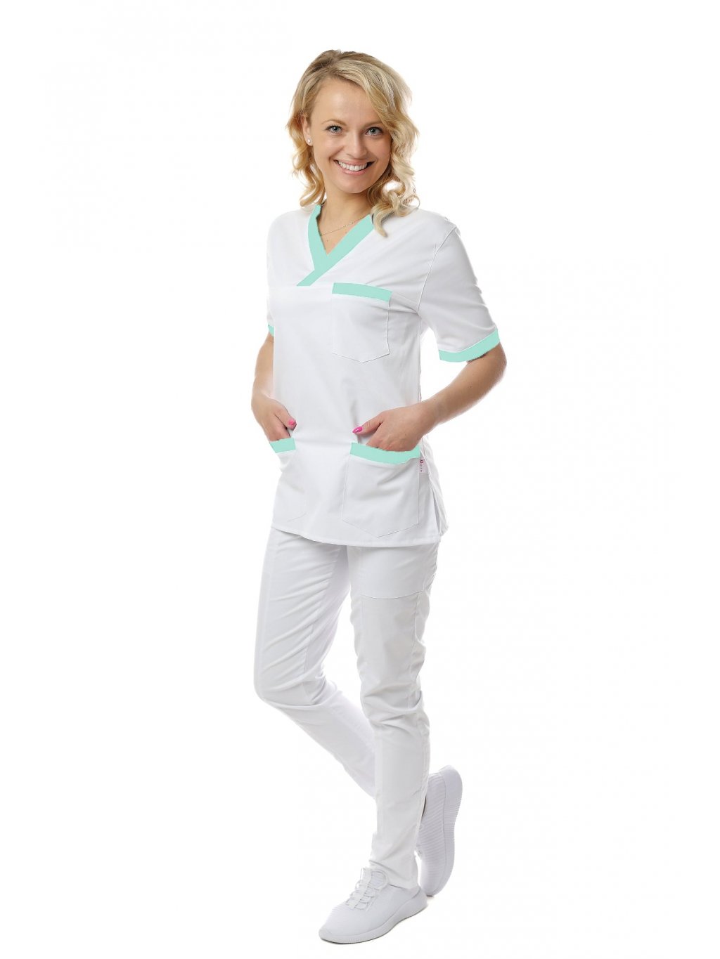 Zdravotnícka košeľa DARJA (Farba Biela/pistácia, Veľkosť 34)