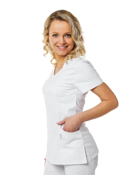 Zdravotnícka košeľa VIKY 100% bavlna, biela, 165 g – Perlička®