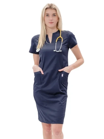 Zdravotnícke šaty MIA 100% bavlna, navy modrá, 165 g – Perlička®