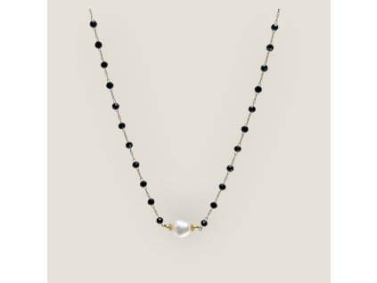 Baroque Lux – náhrdelník s černými korálky a barokní perlou | Perlina.cz