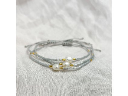 MIYUKI tenký korálkový náramek SATIN GREY PEARLS