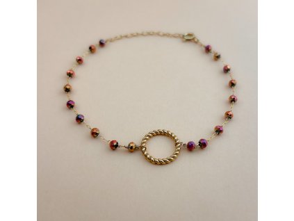 Řetízkový náramek KARMA Twist  broušené korálky rosegold pokov