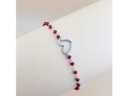 Řetízkový náramek HEART ONE broušené korálky Vínová