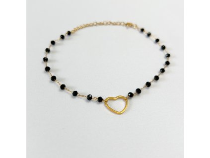 Řetízkový náramek HEART  broušené korálky Black