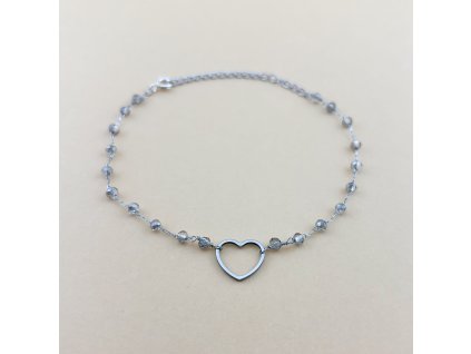 Řetízkový náramek HEART  broušené korálky šedá kouřová