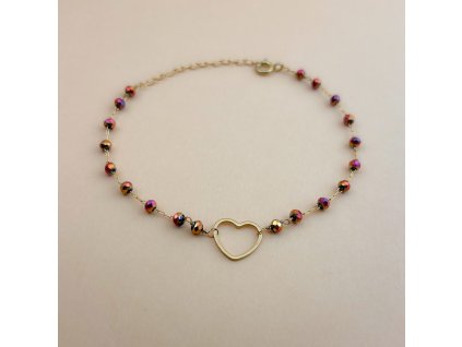 Řetízkový náramek HEART  broušené korálky rosegold pokov