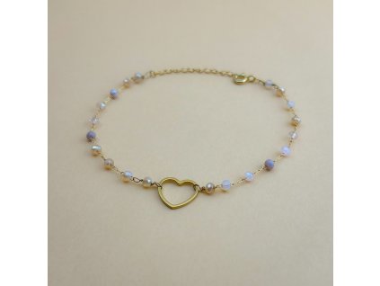 Řetízkový náramek HEART  broušené korálky Rose mix