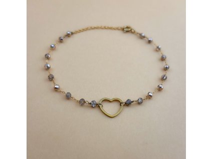 Řetízkový náramek HEART  broušené korálky šedá pokov