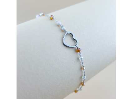 Řetízkový náramek HEART  broušené korálky Spring mix