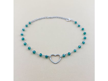 Řetízkový náramek HEART  broušené korálky Green