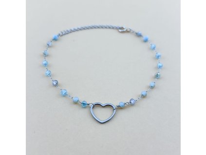 Řetízkový náramek HEART  broušené korálky Blue mix