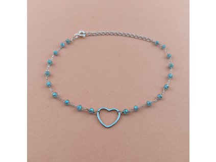 Řetízkový náramek HEART  broušené korálky Aqua