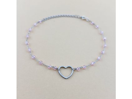 Řetízkový náramek HEART  broušené korálky rose