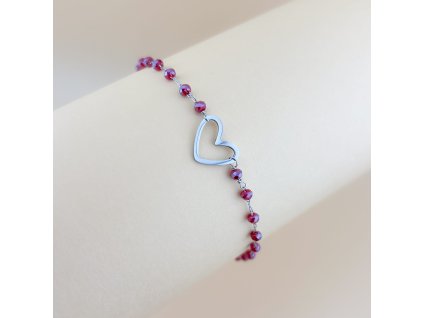 Řetízkový náramek HEART ONE broušené korálky Brusinková