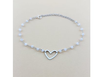 Řetízkový náramek HEART ONE broušené korálky mléčná