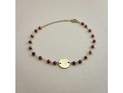 Řetízkový náramek KARMA plná broušené korálky rose gold pokov