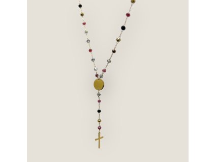 Náhrdelník růženec z chirurgické oceli s křížkem a karmou