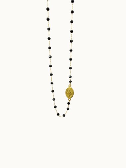 Náhrdelník chirurgická ocel mini madonka černé korálky