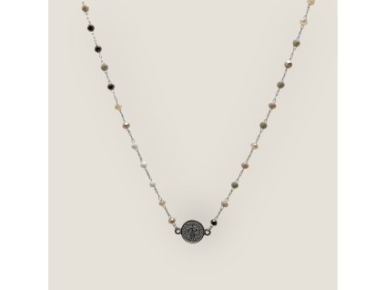 Náhrdelník sv. Benedikta z chirurgické oceli modrý mix